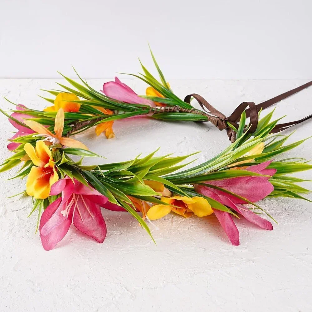 Hawaiian Flower Crown Artificial Tropical Floral Headband for Luau Beach Party